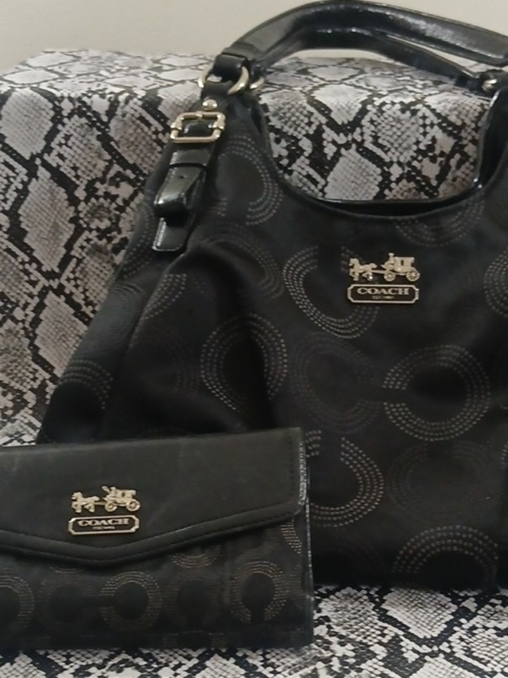Coach Black Signature Shoulder Bag with Matching Wallet